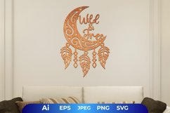 Bohemian Style Crescent Moon with Wild & Free Text Lasercut Product Image 1