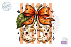 Moon Face Cherry Halloween Bow PNG Clipart Design Art Product Image 1