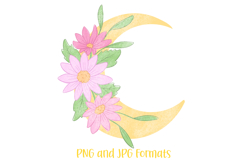 Moon Floral Wreath Flower Graphic Clipart PNG by Squeeb Creative
