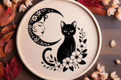 Moon Lady and black cat with flowers Product Image 1