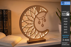 Crescent Moon Nightlight Lamp Laser Cut | Table Lamp | CNC Product Image 1