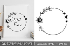 Celestial Frame SVG File. Floral Border with Stars PNG. Product Image 1