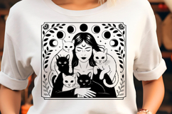 Moon Phases witch and cats with flowers SVG Product Image 1