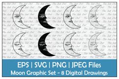 Retro Moon with Face Outline, Silhouette &amp; Color Clipart Product Image 1