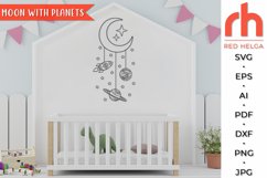 Moon with Planets SVG, Baby Mobile Cut File, Baby Decor DXF Product Image 1
