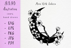 Boho illustration / Moon with sakura Product Image 1