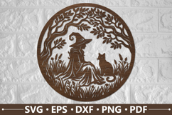 Moonlit Witch Cat Laser Cut SVG Product Image 1