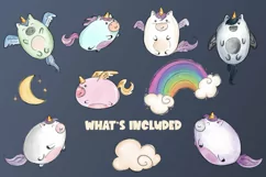Moon Unicorns II| 10 more png watercolor unicorns & elements Product Image 2