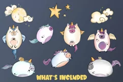 Moon Unicorns| 10 png watercolor unicorns & elements|clipart Product Image 2