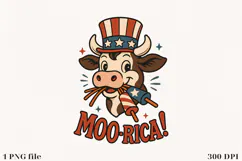 Moo-rica! Patriotic Cow Sublimation Design | 4th of July PNG Product Image 1