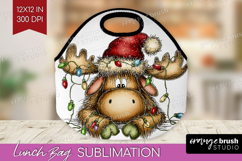 Moose Tangled In Christmas Lights Lunch Bag Funny Xmas Lunch Product Image 1