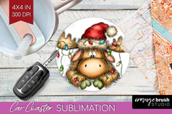 Moose Tangled In Christmas Lights Car Coaster Funny Xmas Product Image 1