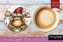 Moose Tangled In Christmas Lights Round Coaster Funny Xmas Product Image 1