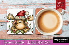 Moose Tangled In Christmas Lights Square Coaster Funny Xmas Product Image 1