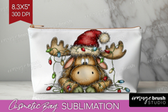 Moose Tangled In Christmas Lights Cosmetic Bag Funny Xmas Product Image 1