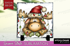 Moose Tangled In Christmas Lights Slate PNG Funny Xmas Product Image 1