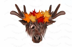 Moose with maple leafs wreath png, deer clipart sublimation Product Image 1
