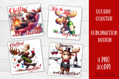 Wine Lover Christmas Coasters, Funny Moose with Wine PNG Product Image 1