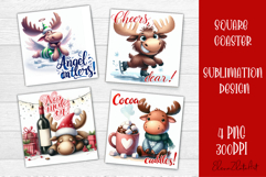 Wine Lover Christmas Coasters, Funny Moose with Wine PNG Product Image 1