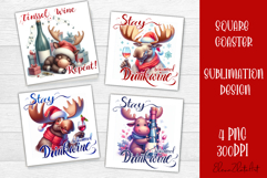 Wine Lover Christmas Coasters, Funny Moose with Wine PNG Product Image 1