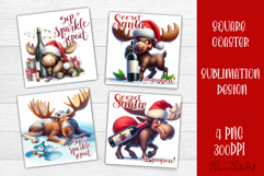Wine Lover Christmas Coasters, Funny Moose with Wine PNG Product Image 1