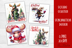 Wine Lover Christmas Coasters, Funny Moose with Wine PNG Product Image 1