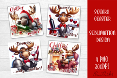 Wine Lover Christmas Coasters, Funny Moose with Wine PNG Product Image 1