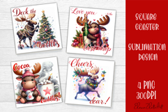 Wine Lover Christmas Coasters, Funny Moose with Wine PNG Product Image 1