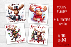 Wine Lover Christmas Coasters, Funny Moose with Wine PNG Product Image 1