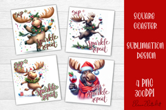Wine Lover Christmas Coasters, Funny Moose with Wine PNG Product Image 1