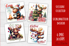 Wine Lover Christmas Coasters, Funny Moose with Wine PNG Product Image 1