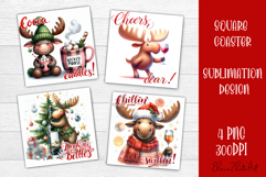 Wine Lover Christmas Coasters, Funny Moose with Wine PNG Product Image 1