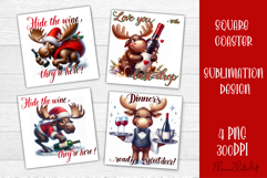 Wine Lover Christmas Coasters, Funny Moose with Wine PNG Product Image 1