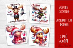 Wine Lover Christmas Coasters, Funny Moose with Wine PNG Product Image 1