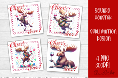 Wine Lover Christmas Coasters, Funny Moose with Wine PNG Product Image 1