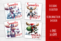 Wine Lover Christmas Coasters, Funny Moose with Wine PNG Product Image 1