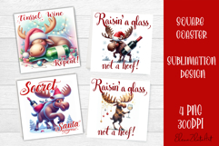 Wine Lover Christmas Coasters, Funny Moose with Wine PNG Product Image 1