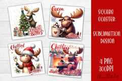 Wine Lover Christmas Coasters, Funny Moose with Wine PNG Product Image 1