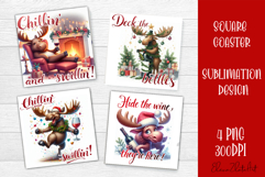 Wine Lover Christmas Coasters, Funny Moose with Wine PNG Product Image 1