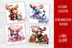 Wine Lover Christmas Coasters, Funny Moose with Wine PNG Product Image 1