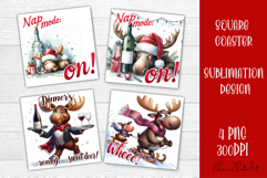 Wine Lover Christmas Coasters, Funny Moose with Wine PNG Product Image 1