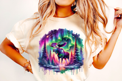 Moose Northern Lights PNG, Moose PNG, Nature Landscape PNG Product Image 2
