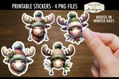 Moose In Hats Printable Christmas Stickers | 4 PNG Stickers Product Image 2