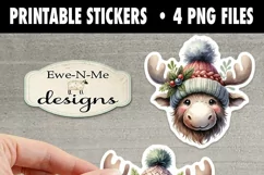 Moose In Hats Printable Christmas Stickers | 4 PNG Stickers Product Image 3