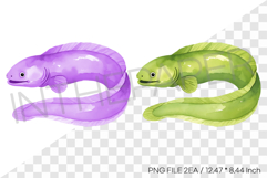 Green Purple Moray Eel PNG Clipart Summer Ocean Watercolor Product Image 1