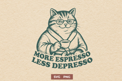 More Espresso Less Depresso Cat SVG Funny Coffee Cat Clipart Product Image 1