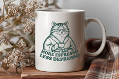 More Espresso Less Depresso Cat SVG Funny Coffee Cat Clipart Product Image 3
