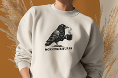 Morning Rituals Crow SVG, Vintage Raven with Coffee Cup PNG Product Image 2