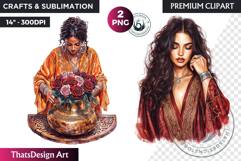 Moroccan Woman in Caftan Clipart, Oriental arabic girl PNG Product Image 1