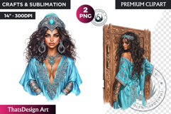 Moroccan Woman in Caftan Clipart, Oriental arabic girl PNG Product Image 1